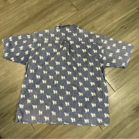 Big Dogs 100% Cotton All Over Print Blue & White Short Sleeve Button Shirt - Picture 7 of 8